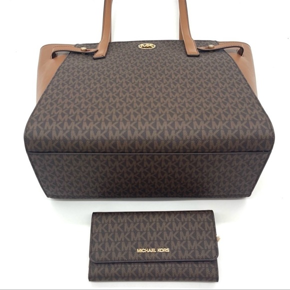 Michael Kors Carmen Large Tote Bag& Trifold Wallet Brown - Picture 8 of 13
